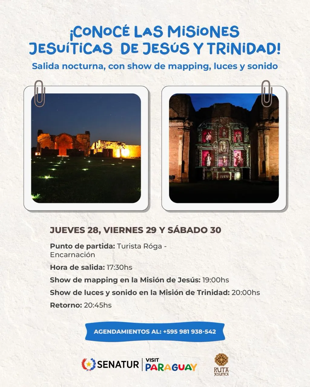 Fondo CONOCE LAS MISIONES JESUÍTICAS DE JESÚS Y TRINIDAD! - SALIDA NOCTURNA CON SHOW DE MAPPING, LUCES Y SONIDOS