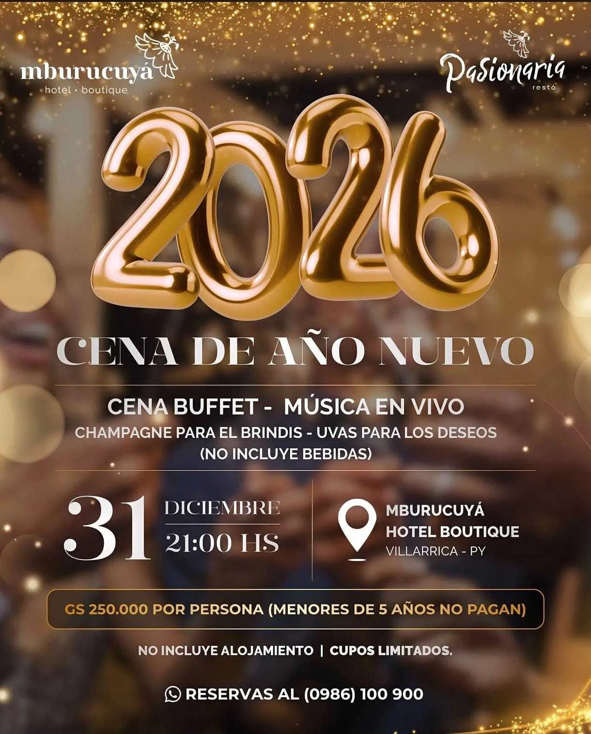 Fondo CENA DE AÑO NUEVO 2026 - HOTEL MBURUKUYA BOUTIQUE